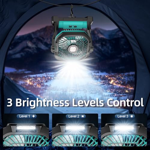 Rechargeable 20000mAh Portable Camping Fan with LED Light V3889