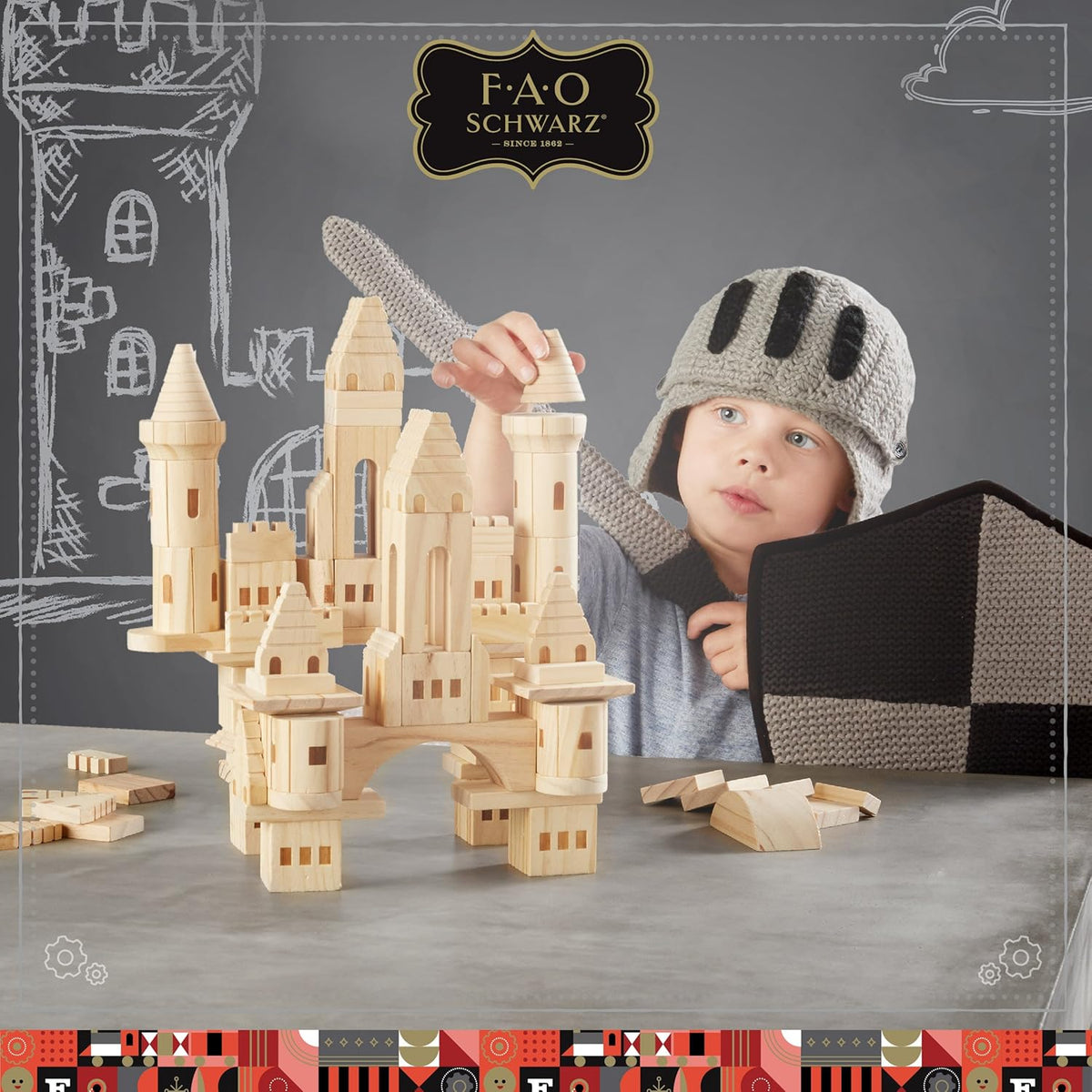 75 Piece Wooden Castle Building Blocks Set Z303163